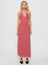 Betsie Halter Lace Maxi Dress Red Gingham