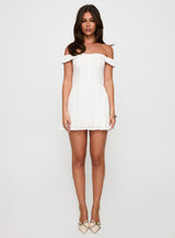 Rosebud Broderie Off The Shoulder Mini Dress White