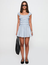 Wonderlust Shirred Mini Dress Blue Stripe
