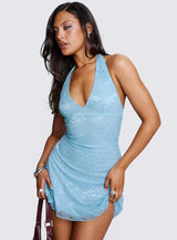 Sonella Lace Halter Mini Dress Blue