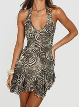Valorie Halter Mini Dress Zebra