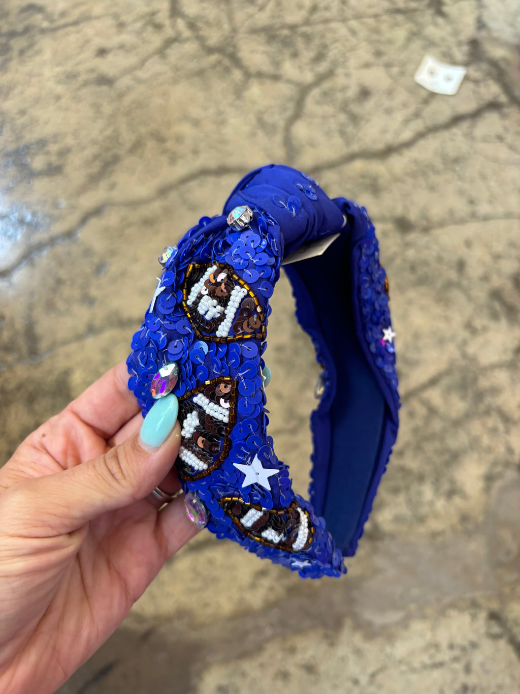 Football Top Knotted Jeweled Beaded Headband