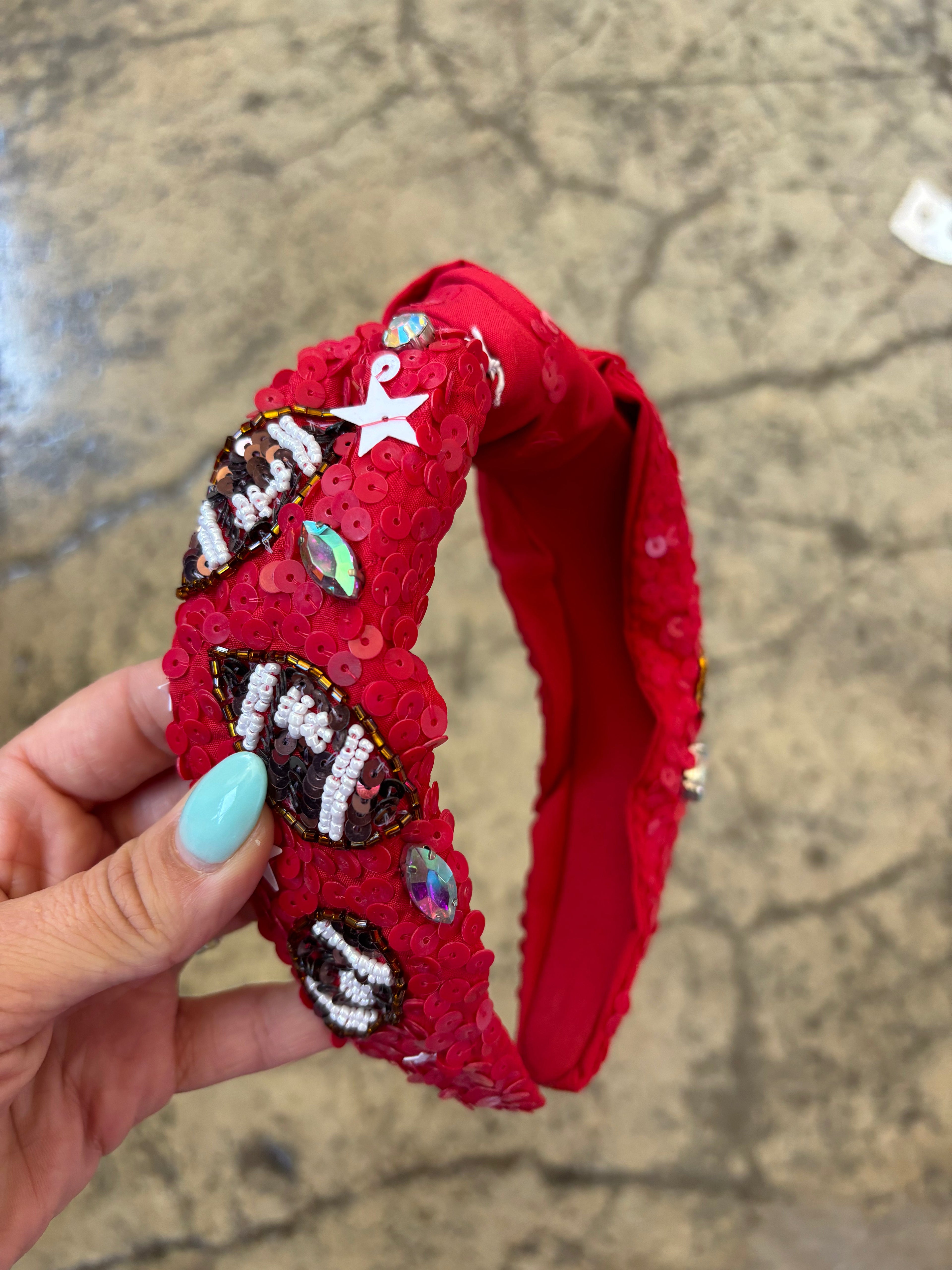 Football Top Knotted Jeweled Beaded Headband