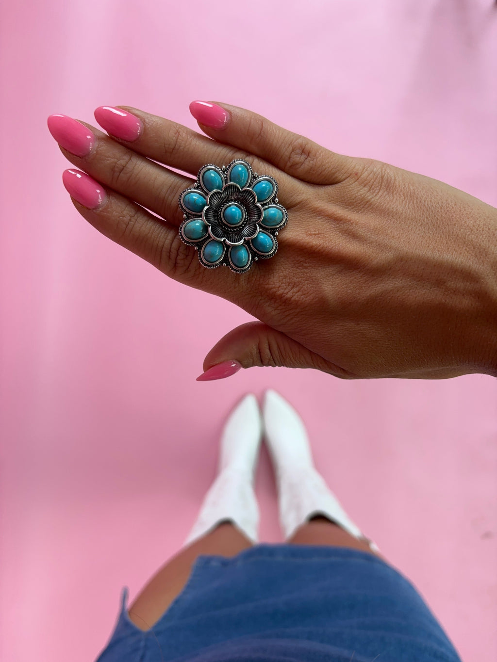 Metal Western Flower Concho Ring