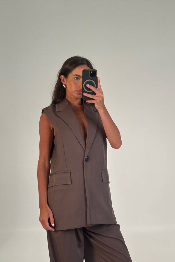 Vance Sleeveless Blazer Chocolate