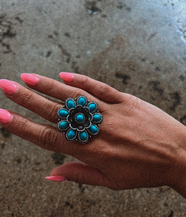 Metal Western Flower Concho Ring