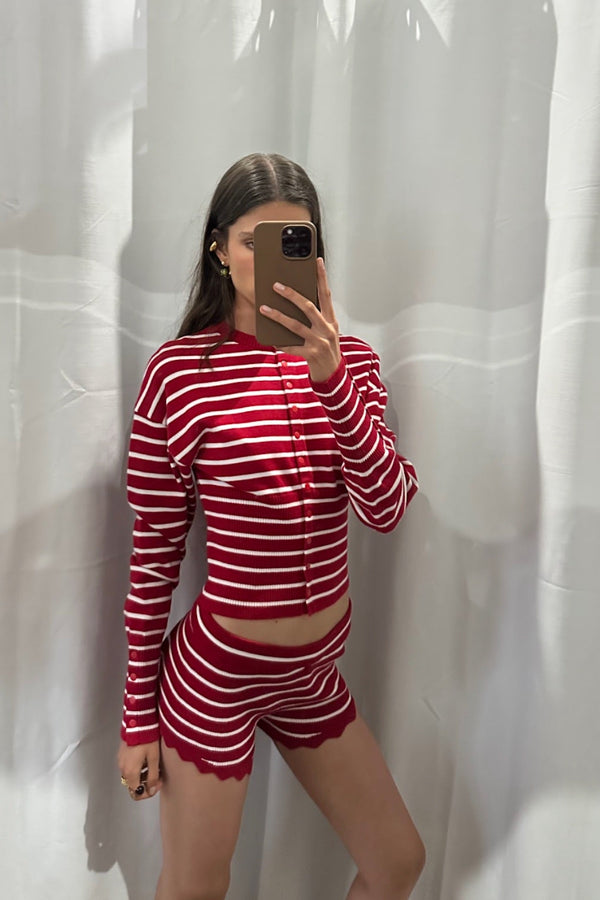 Head In The Clouds Cardigan Crimson Stripe